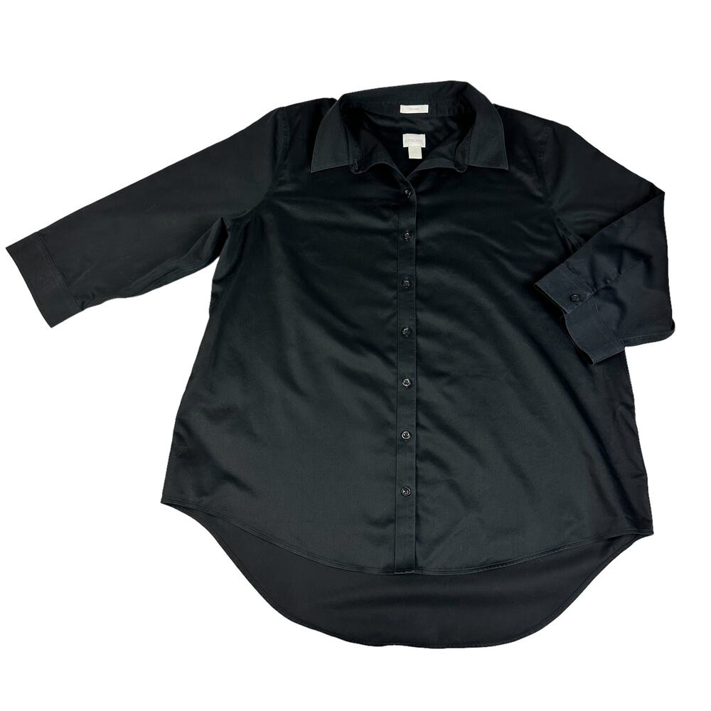 Chico’s 3 (XL-16) Women’s Black Top Shirt No-Iron 3/4 Sleeve Front button